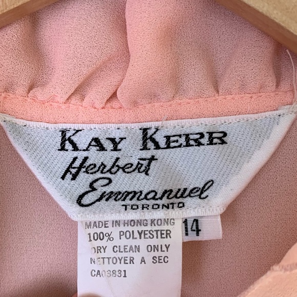 Vintage 70’s Kay Kerr Ruffled Sheer Pink Tie Neck Long Sleeve Shirt Fits Size M - Picture 7 of 10